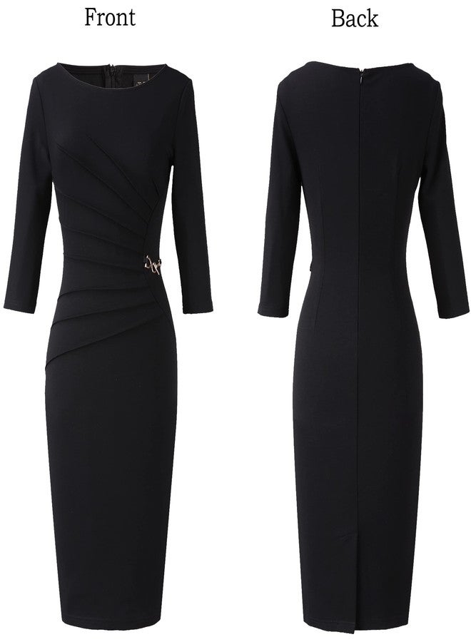 VFSHOW Womens Black Cocktail Party Elegant Ruched Work Business Office Bodycon Pencil Sheath Dress 6563 BLK M - Image 3